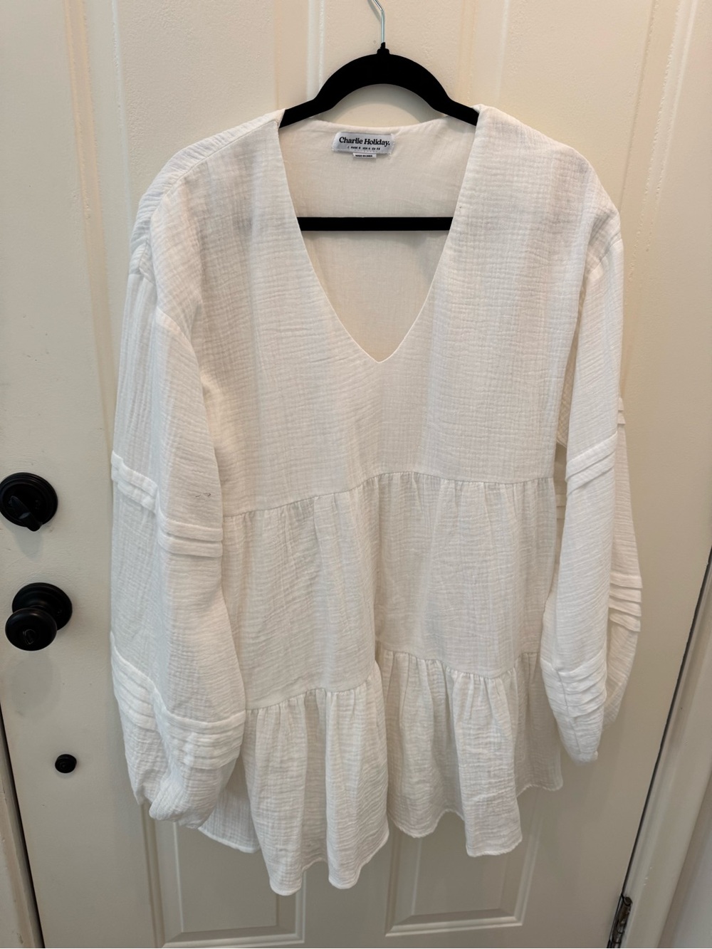 Charlie Holiday Cream V-Neck Tiered Gauze Tunic
